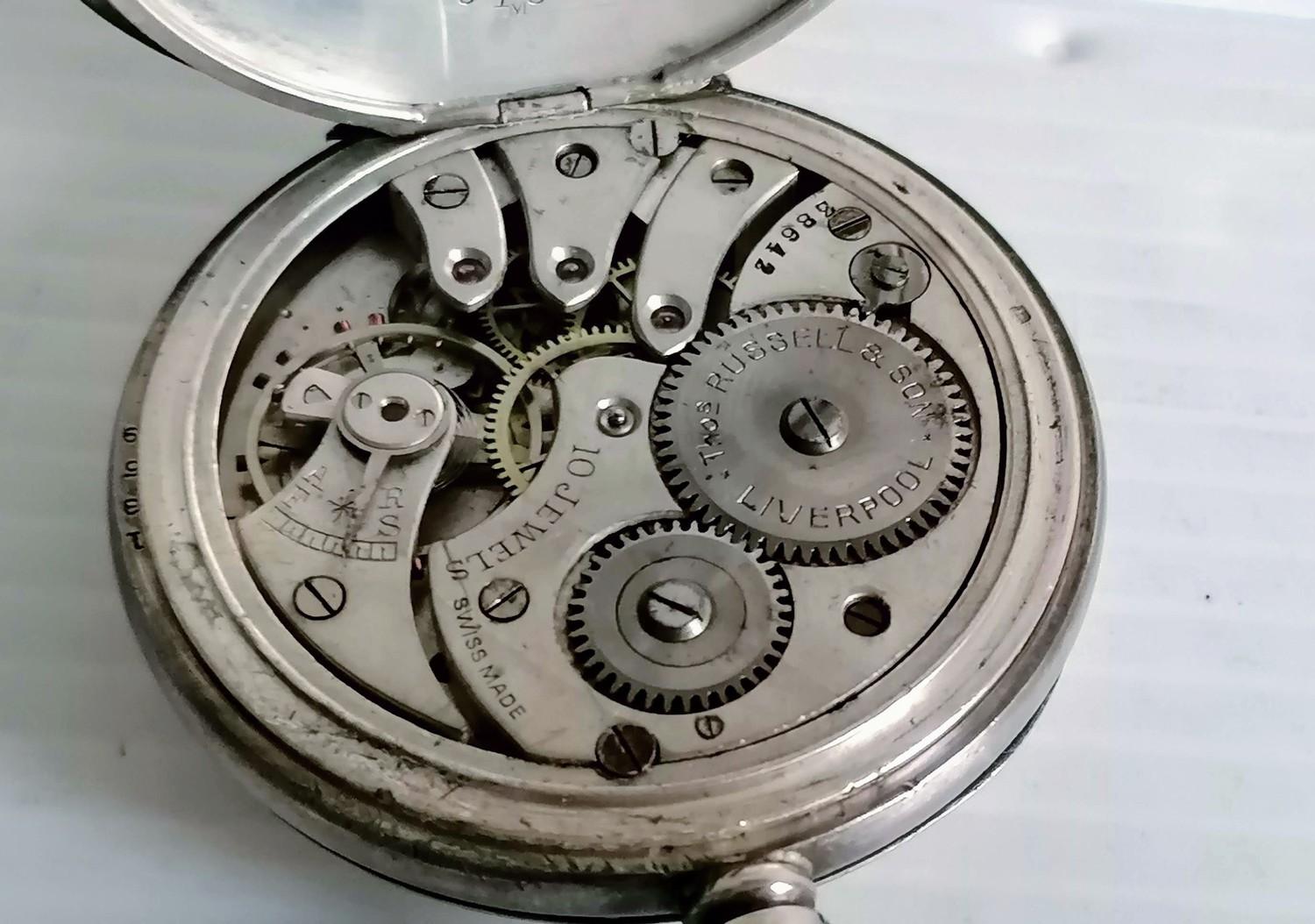 An early 20th century silver half-hunter pocket watch by Thos Russell, Liverpool, Swiss mechanism, - Image 2 of 3