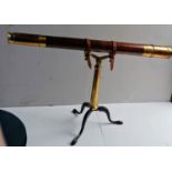 A 19th century French tabletop brass and wood telescope on a foldaway tripod, signed Bardou et