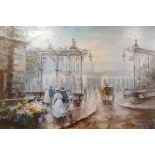 P Belloni (European, 20th century) BELLE EPOCH PARISIAN SCENE, oil on board, framed, 60 x 90 cm