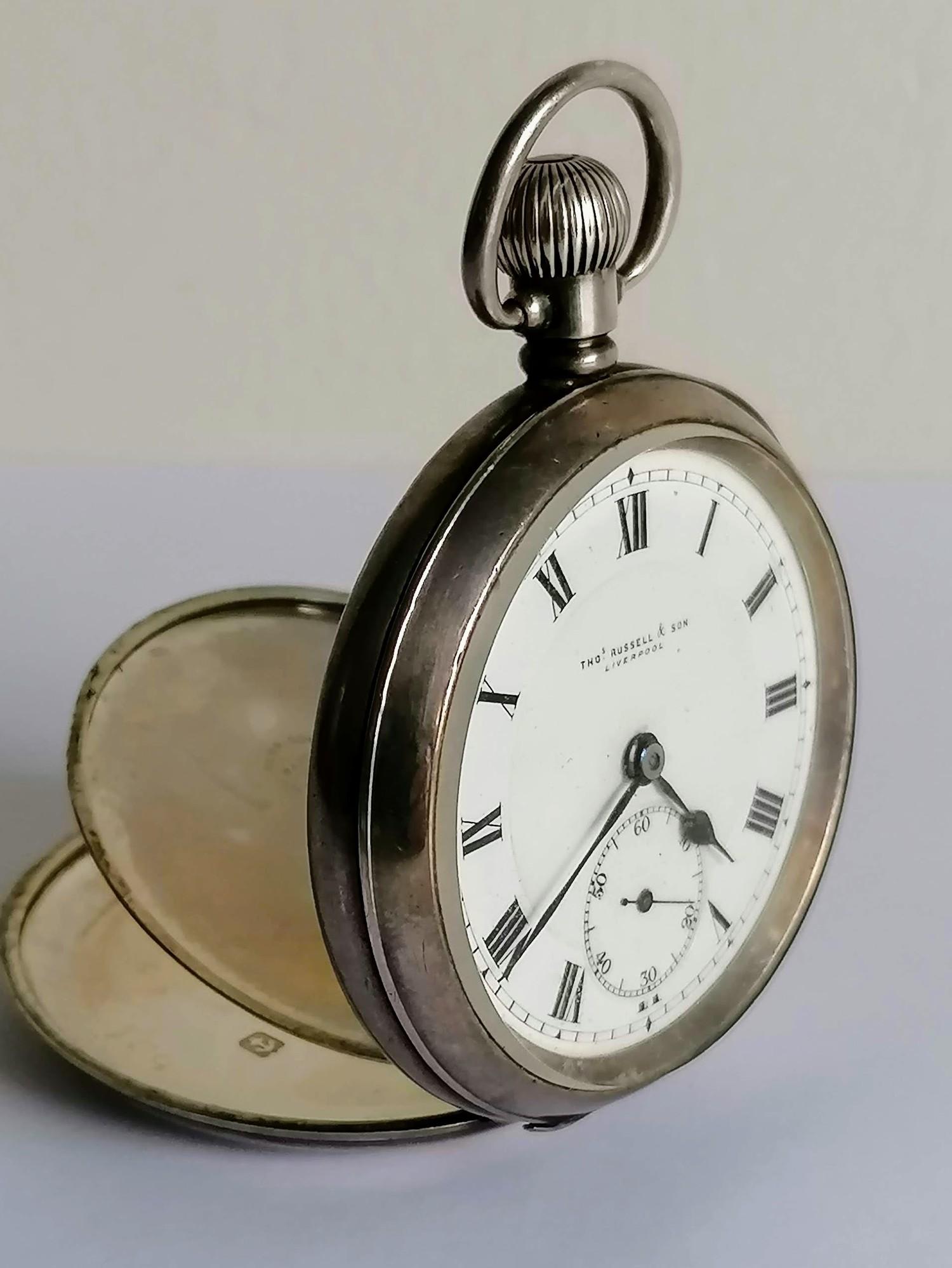 An early 20th century silver half-hunter pocket watch by Thos Russell, Liverpool, Swiss mechanism, - Image 3 of 3