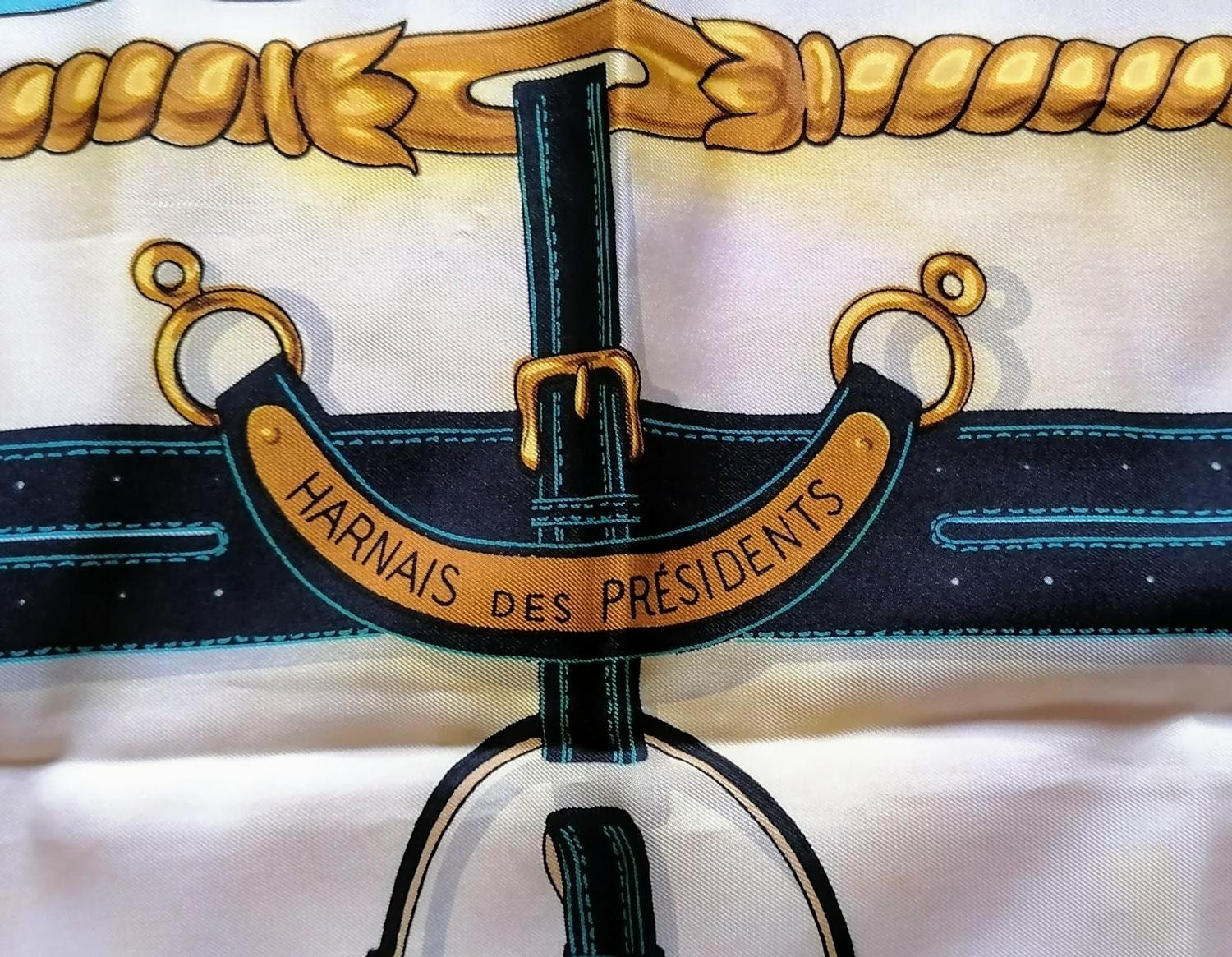 A Hermès 'Harnais Des Presidents' silk scarf, designed by Françoise Heron on a turquoise border, - Image 3 of 4