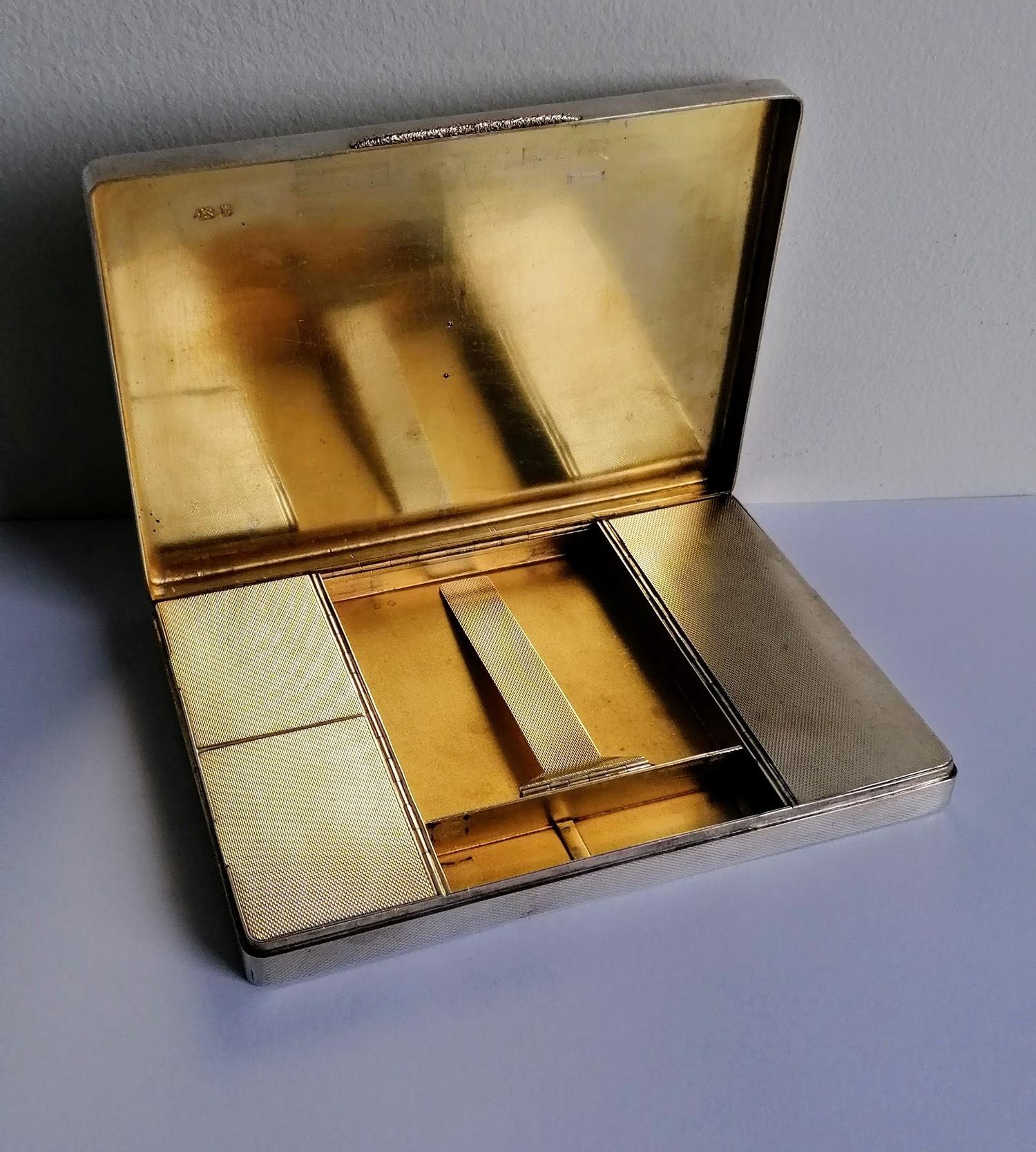 An Art Deco silver desk case with engine turned design, fitted gilt interior, concealed hinges, - Image 2 of 4