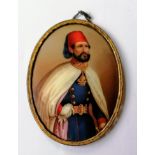 A 19th century oval miniature portrait of Omar Pasha, Commander of the Imperial Ottoman Company, oil