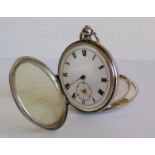 A George V silver-cased half-hunter pocket watch with Roman numerals, subsidiary seconds hand, key-