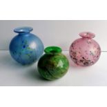 Three Isle of Wight glass vases of globular form, without visible damage or repair