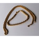 A 9ct yellow gold rope-twist necklace, 45 cm, no clasp and similar bracelet, 18.5 cm, both