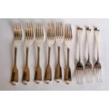 Three George III Hanoverian silver dinner forks, two by George Smith (III) & William Fearn, one by