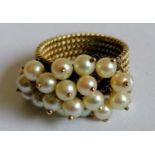 A pearl cluster dress ring on a yellow metal rope-twist shank, size L, 6g