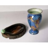 A Wedgwood Fairyland lustre trumpet-shape vase decorated with a dragon, 11 cm H and a dished onyx