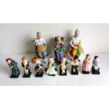 Three Royal Doulton figurines: Embroidering HN 2855, Eventide HN 2814, A Stitch In Time HN 2352, and