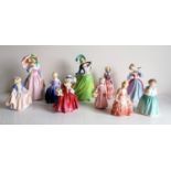 An assortment of ten Royal Doulton figurines comprising: Autumn Breezes 1913, Tinkle Bell 1677,