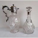 A George V silver-collared cut-glass decanter with fern and hobnail design by Walker & Hall