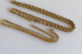 Two 9ct yellow gold neck chains, 122 cm, 64 cm, hallmarked, 24.84g (2)