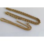 Two 9ct yellow gold neck chains, 122 cm, 64 cm, hallmarked, 24.84g (2)