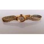 A gold mid-century ladies Rotary dress watch with mesh bracelet, hallmarked 9ct, 10.83g