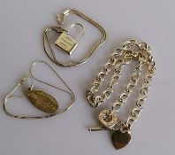 An open link silver necklace with heart, stamped Tiffany; a rope chain necklace with Tiffany pendant
