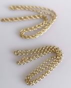 Two 9ct yellow gold neck chains, both 58 cm, stamped and hallmarked, 23.35g