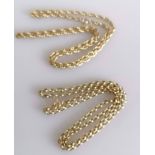 Two 9ct yellow gold neck chains, both 58 cm, stamped and hallmarked, 23.35g