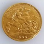 An Edwardian gold half-sovereign, 1909