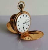 A George V full-hunter gold pocket watch, stem-wind, subsidiary seconds hand on a white dial, case