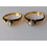 Two mid-20th century solitaire diamond rings in claw settings, each stone approximately 0.2