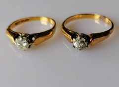 Two mid-20th century solitaire diamond rings in claw settings, each stone approximately 0.2