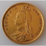 A Victorian shield-back gold half-sovereign, 1890