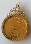 A mounted 1974 1oz Krugerrand gold coin, 39.72g