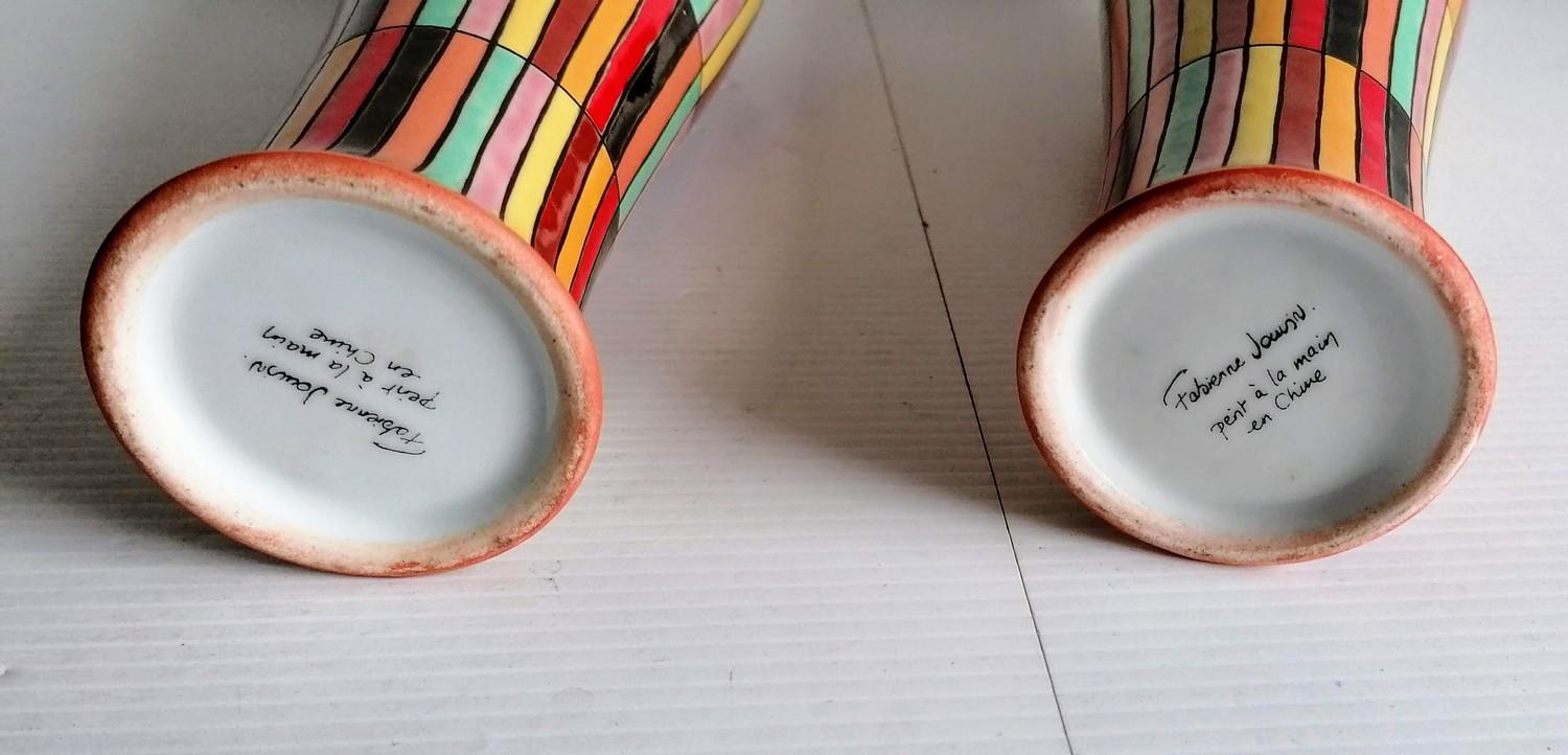 A pair of tall, slender Fabienne Jouvin lidded jars, each 39 cm and a matching conical bowl, 16 cm H - Image 5 of 6