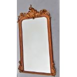 A 19th century French overmantle mirror with painted rococo frame and original plate, 174 x 90 cm