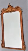 A 19th century French overmantle mirror with painted rococo frame and original plate, 174 x 90 cm