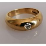 A 9ct yellow gold gypsy ring with brilliant-cut diamond, approximately 0.02 carats, size S, 7.04g