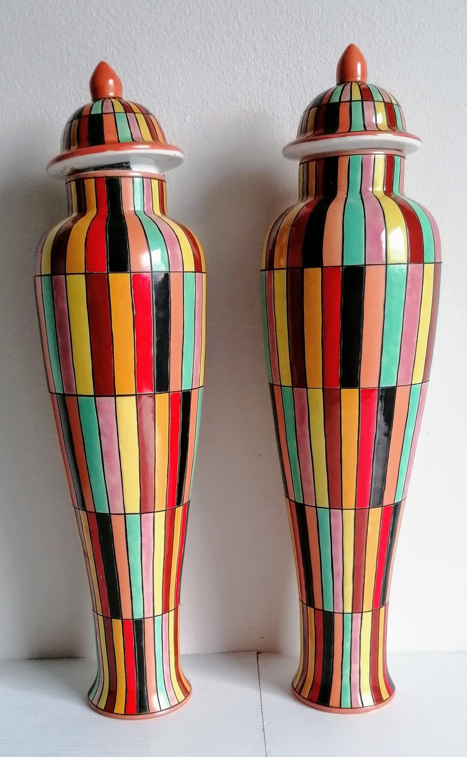 A pair of tall, slender Fabienne Jouvin lidded jars, each 39 cm and a matching conical bowl, 16 cm H - Image 2 of 6