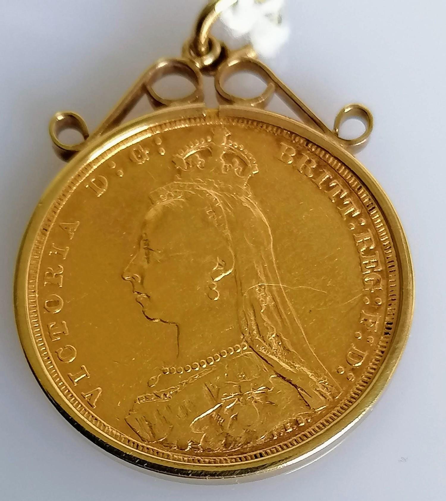 A mounted Victorian gold full-sovereign, Melbourne mint, 8.96g - Image 2 of 2