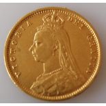 A Victorian shield-back gold half-sovereign, 1892
