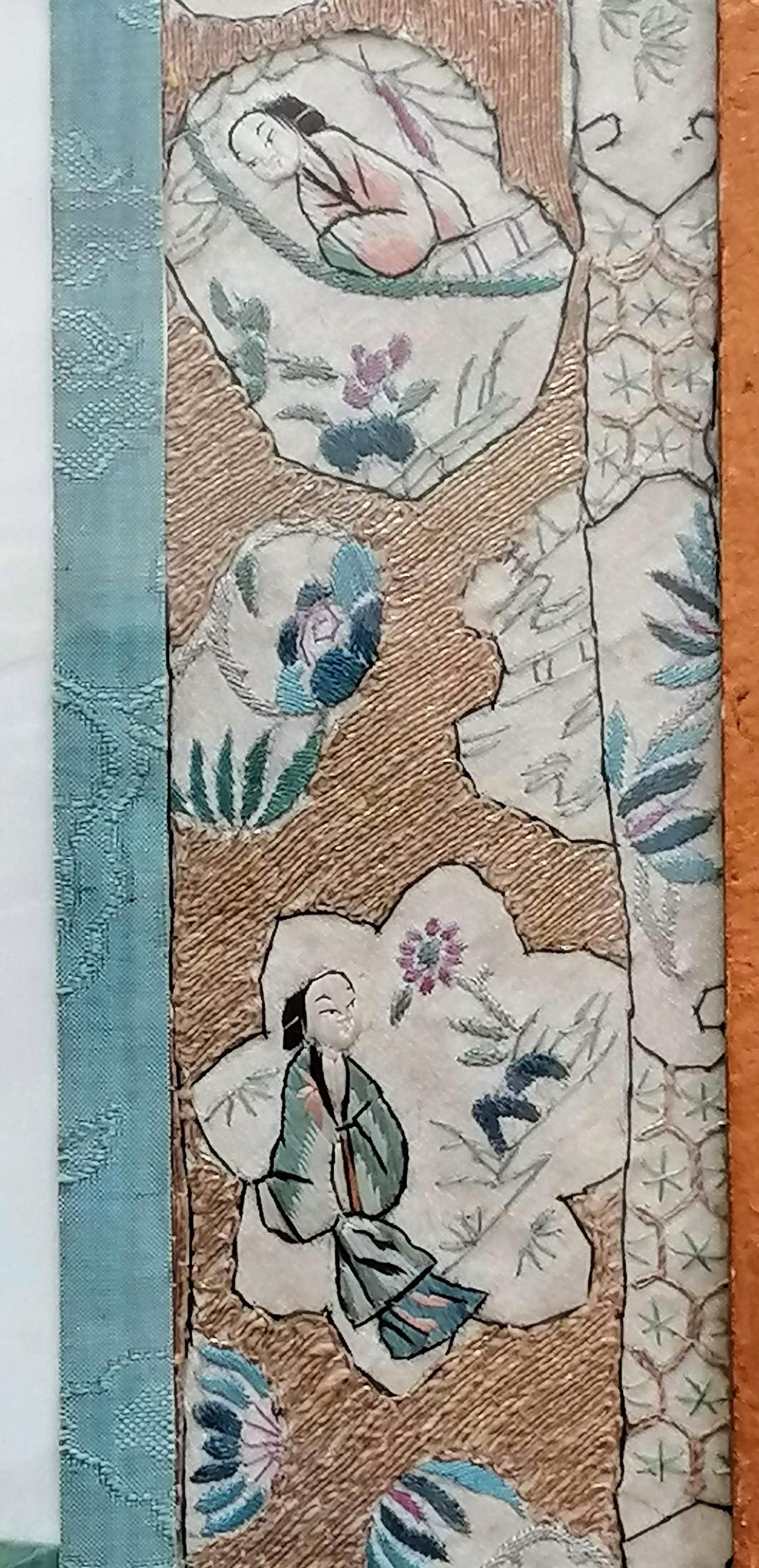 Two 19th century Chinese watercolours on paper of birds with allegorical border depictions in - Image 7 of 7