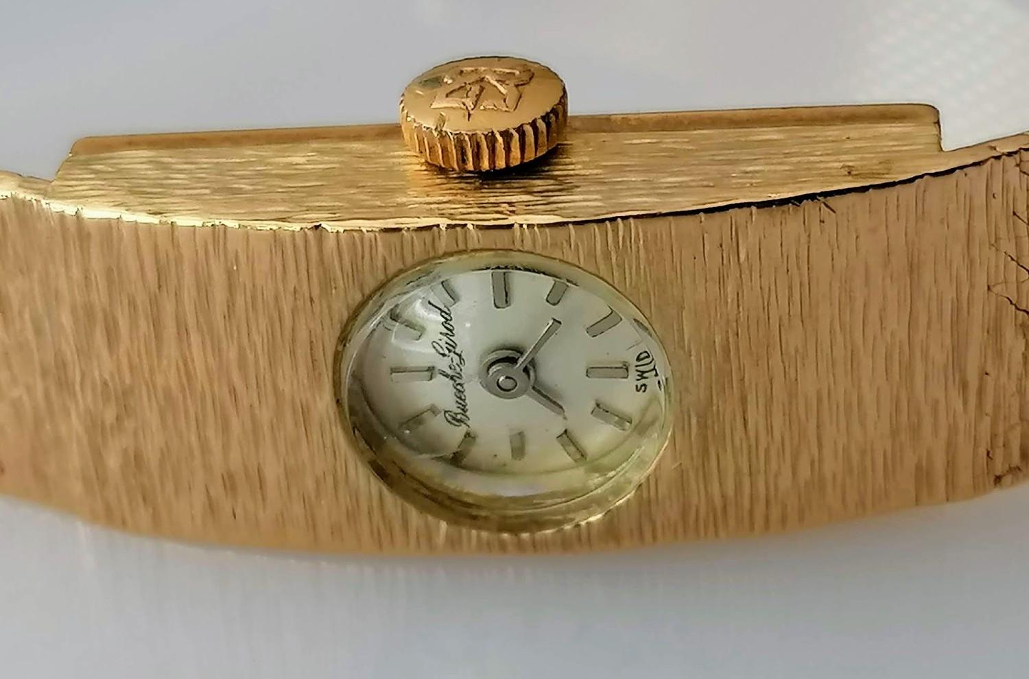 A vintage Bueche-Girod 9ct gold ladies bracelet cocktail watch, manual movement, signed dial 10mm - Image 3 of 4