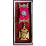 A Masonic cased 9ct gold and enamel Royal Antediluvian Order of Buffaloes medal awarded by the