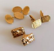 Three pairs of mid-century 9ct gold cufflinks with textured design, all hallmarked, 27.66g (3)