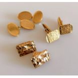 Three pairs of mid-century 9ct gold cufflinks with textured design, all hallmarked, 27.66g (3)