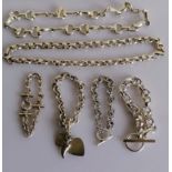 Two heavy silver neck chains, both 40 cm, two similar bracelets, all hallmarked and another two