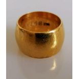 A 22ct yellow gold wedding band, 10mm, size F, hallmarked, 11.35g