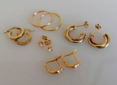 Four pair of 9ct yellow gold earrings, 3.5g and one pair 18ct, hallmarked, 1.54g (5)