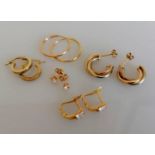 Four pair of 9ct yellow gold earrings, 3.5g and one pair 18ct, hallmarked, 1.54g (5)