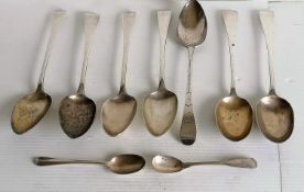 A George III bright-cut table spoon by Hester Bateman, 1793, 22 cm; a set of four George III