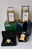 Two David Peterson carriage clocks, two smaller Imperial clocks, all battery operated, as new and