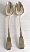 A pair of George III fiddle pattern silver basting or stuffing spoon, monogrammed, by Stephen Adams,