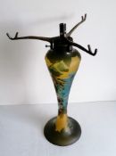 A cameo glass lamp base, signed Galle, 42 cm H, nibble to base