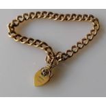 A 9ct rose gold curb-link bracelet with lock, each link stamped, 19 cm, 21.46g