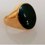 A yellow gold signet ring with oval bloodstone, stamped 14k, size L, 6.62g